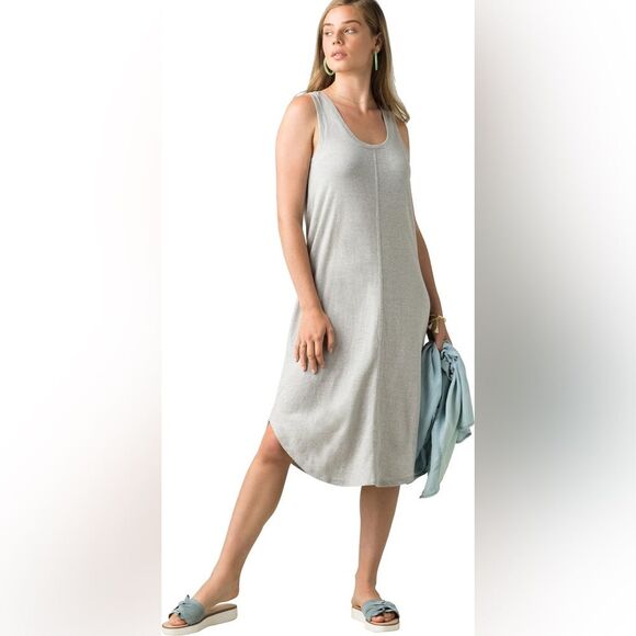 NEW! Prana Corrine Dress  - Oatmeal Stripe - M ~ Hemp Blend Quick Dry UPF 30+ - Picture 1 of 12